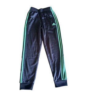 Adidas Kids Recycled Polyester Track Pants Green Stripe Athletic Joggers 10/12